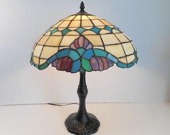 Large Stained Glass Lamp Teal and Black