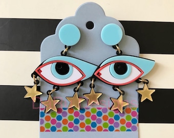Acrylic eyes with stars earrings