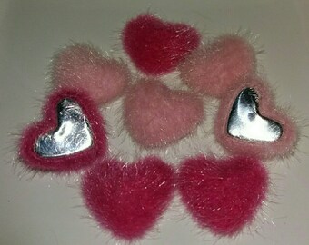 set of 8 hearts hairy all soft