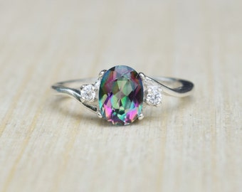 Mystic Topaz Ring, Rainbow Topaz Ring, Mystic Rainbow Ring, Multicolored Ring, Sterling Silver Ring