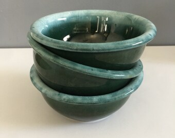 Vintage Hull Pottery Custard Bowls Dessert Bowls Green Glaze Drip Oven Proof Ceramic USA Hull Pottery Set of 3
