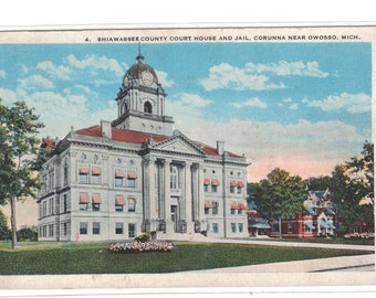 Michigan, Vintage Postcard, "Shiwassee County Court House and Jail, Corruna Near Owosso, Mich,." 1920, #1078.