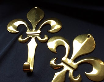 Brass Hooks, Fleur de Lis, Coat Hooks, Brass, Wall Hooks,Pair, Door Hooks, Vintage Brass, Towel Hook, Bathroom Decor, Home Decor, Interiors