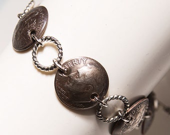 United States Dimes Handmade Bracelet, Dime Bracelet, Coin Bracelet, Coin Jewelry, Dime-In-Bracelet, 10 Cent Bracelet, Roosevelt Bracelet