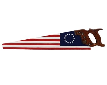 Hand painted Warranted Superior handsaw - American flag