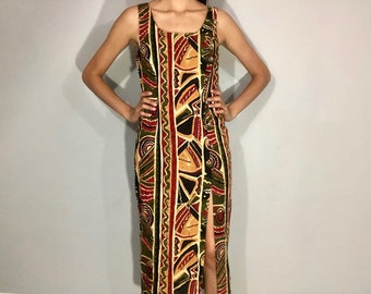 1980s tribal print dress