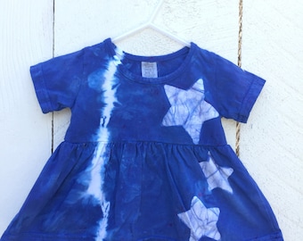 Blue Baby Dress, First Birthday Dress, Blue Star Dress, Star Baby Dress, Tie Dye Baby Dress, First Birthday Gift, Baby Girl Gift (12 months)