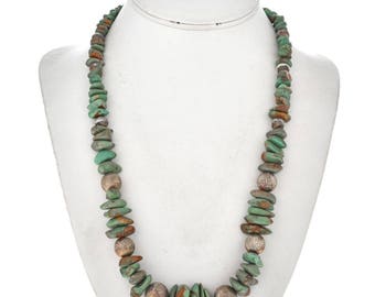 Navajo Turquoise Silver Bead Necklace Battle Mountain Nevada Stones