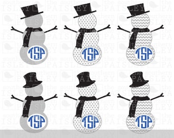 Snowman Monogram Frames - .svg/.eps/.dxf/.ai for Silhouette Studio, Cricut, or other cutting software