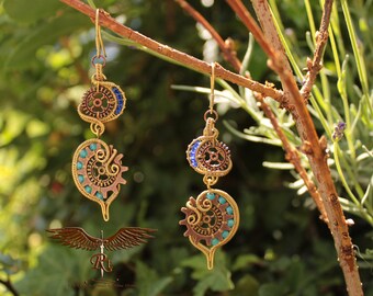 Steampunk earrings, retrofuturistic jewelry