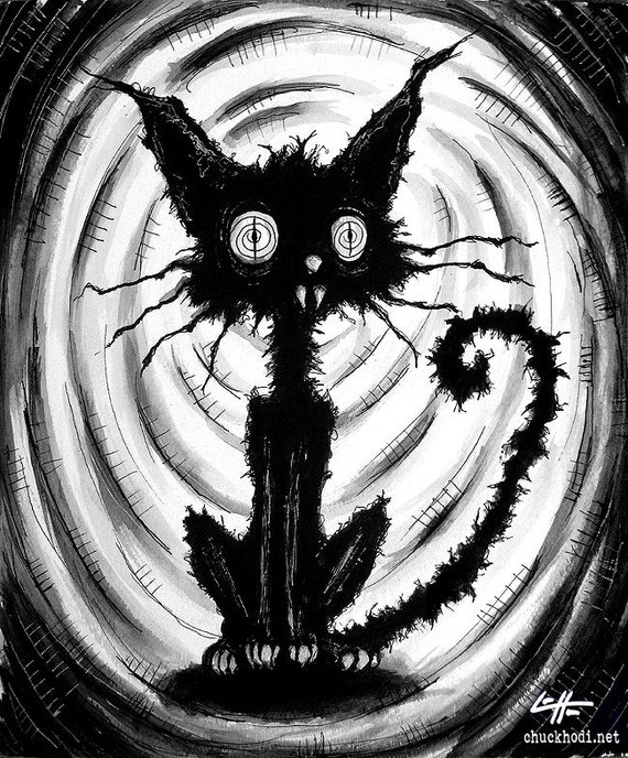 Print 8x10 Black Cat 5 Watercolor Ink Cats Animal