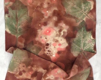 silk scarf hand painted Hydrangea brown coral sage crepe large long luxury unique wearable art women fashion accessory