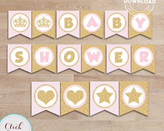Pink and Gold Baby Shower Banner Welcome Baby Girl