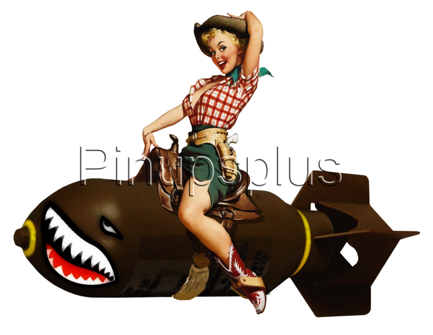 Cowgirl Pinup Girl riding Bomb Nose Art Waterslide Decal works