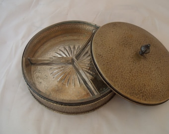 Bernard Rice's Sons Hammered Metal Dish w/Divided Glass Insert #4310 Apollo Silver Plate