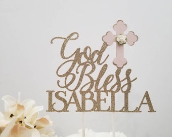 Girl God Bless Baptism Cake topper-Girl Dove Cross Baptism cake topper-God bless cake topper-Girl Baptism cake topper-God Bless cake topper