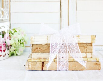 Vintage Unbound Books Set | Rustic Wedding Decor, French Cottage Chic Decor, Vintage Books, Shabby Book Bundle, Pretty Vintage Books