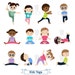 Kids doing yoga in different positions. Digital Clipart. Children yoga Digital Vector. Children doing yoga Childhood Clip Art
