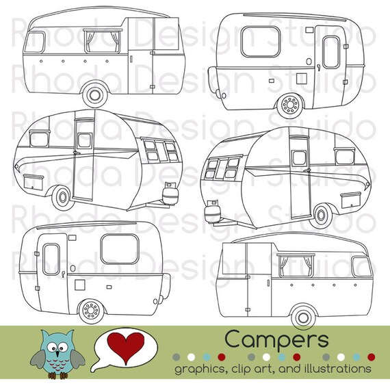 Vintage Campers Digital Clip Art Retro Camp Trailers Stamps Vintage Campers Digital Clip Art Retro Camp Trailers Stamps