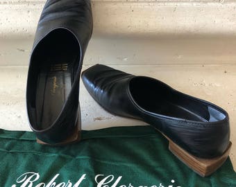 Robert Clergerie - Paris ~ Vintage Black Leather Brissac Loafers with Square Wooden Tip and Heel ~ Size 7 B