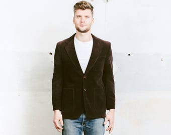 Vintage Corduroy Norfolk Blazer . Sport Coat Jacket Men's 70s Corduroy Brown Blazer Belted Back 1970's Outerwear . size Medium