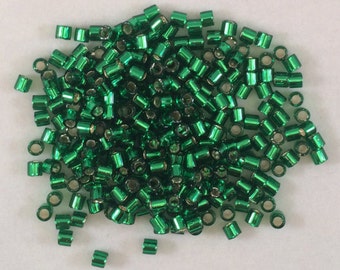 Miyuki Delica Beads, 8/o, Silver Lined Green, DBL-0046-50, 5 Grams, Japanese Glass
