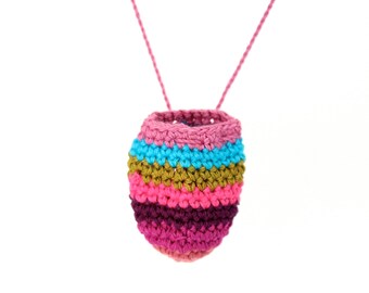 Amulet necklace - chakra necklace - crochet pouch - medicine pouch necklace - medicine bag necklace - coin pouch