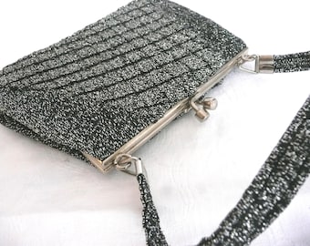 Vintage evening purse - silver lurex evening purse - 1960s silver evening purse - lurex evening bag - mid century evening bag