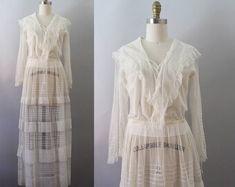 Edwardian Gown / Antique 1910s Net Dress / XS