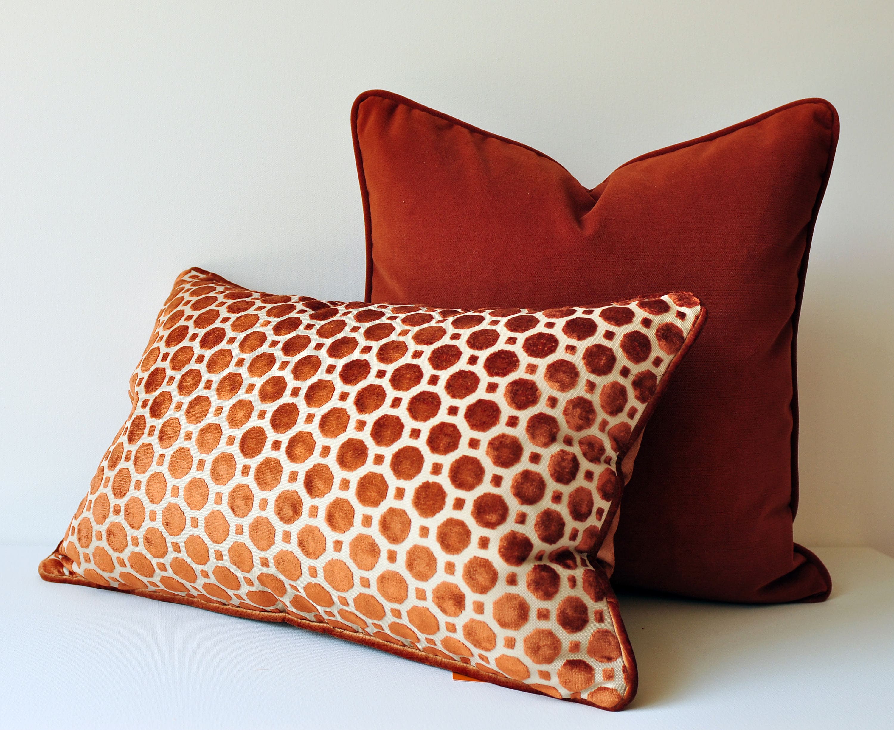 Burnt Orange Velvet Throw Pillow Cover Geometric Pillows