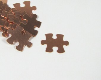 Copper Puzzle Blank, puzzle piece, 22 gauge copper, 20mm x 16mm, 15 pack, autism stamp symbol, for stamping, puzzle shape, for stamping,