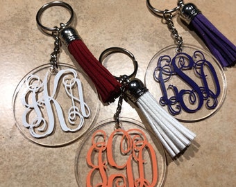Monogrammed Keychain, Personalized Key Chain, Custom Tassel Keychain, Tassel Keychain, Gifts for Her, Acrylic Monograms, Monogram Gifts
