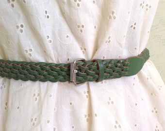 1970s green braided leather belt
