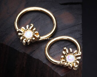 Golden Blazing Opalescent Sun Sparkle Captive Bead Ring