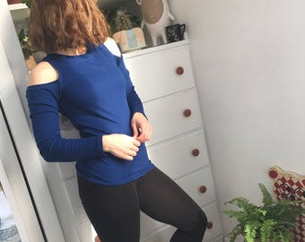Thrifted Navy Blue Shoulderless shirt