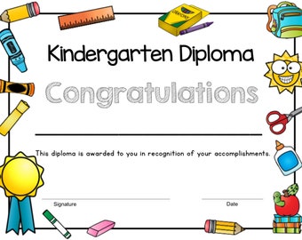 kindergarten graduation blank diploma instant download