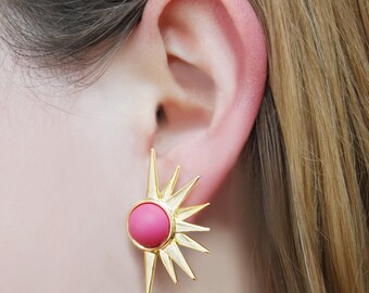 Sun Earrings, Gold Stud Earrings, Statement Earrings, Spike Earrings, Costume Jewelry, Fashion, Gold Earrings, Pink Jewelry, Gifts For Her