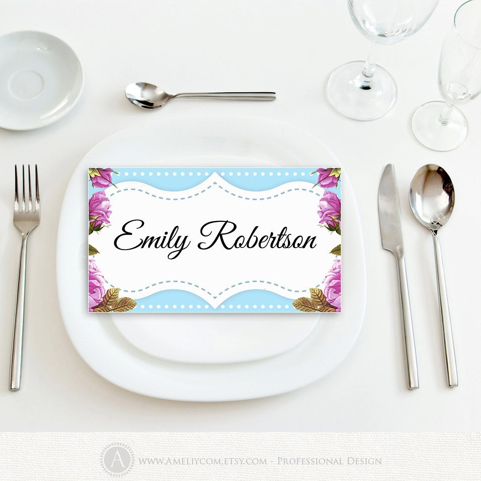 printable wedding name tags place card instant download blue