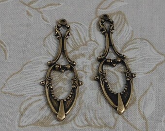 LuxeOrnaments Oxidized Brass Filigree Long Pendant (2 pcs) 40x15mm S-5825-B