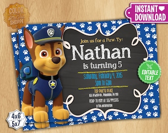 Paw Patrol Invitation Chase - EDITABLE TEXT - Customizable Chase Paw Patrol Birthday Party Invite - Chase - Instant Download