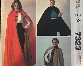 Vintage 80s Simplicity 7323 Cape Pattern-Size Large 18-20 (40-42 Bust)