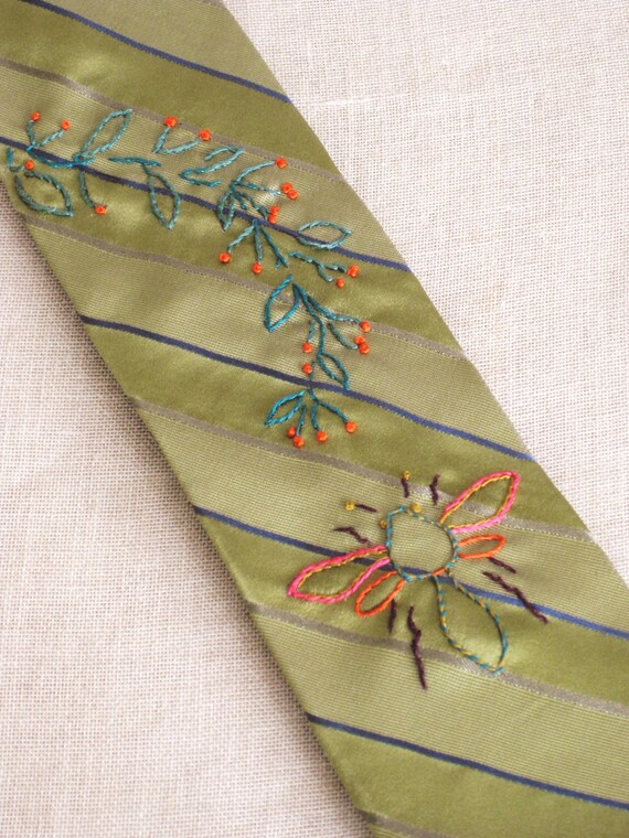 Mens Ties Neck Tie Bees Hand Embroidered Neckties Bumble