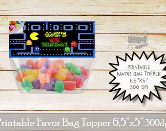 Pacman favor bag topper, Pacman birthday party, Arcade game favor bag topper, Printable bag toppers, Birthday party supplies