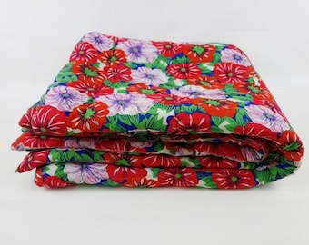 Vintage French Quilt Duvet Eiderdown in Red Purple and Green