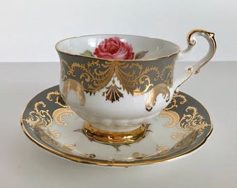 Signed Paragon "Antique Rose" China Tea Cup and Saucer Teacup Set