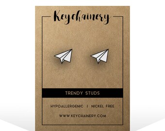 Paper Plane Stud Earrings - Origami Studs - Paper Plane Jewelry - Origami Jewelry - Nickel-free Stud Earrings