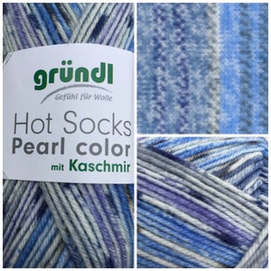 Cashmere merino wool Hot Socks Pearl colours denim blue light blue lavender speckles of navy blue and white Gründl yarn 50 g shade 04