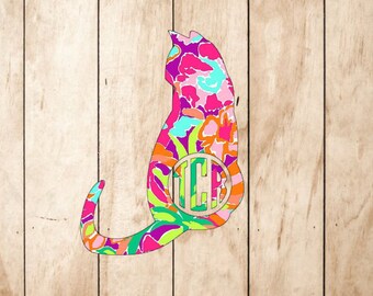 Cat Monogram Vinyl Decal - Cats Pets Kitten Monogrammed Lilly Pulitzer Preppy