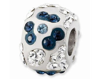 Sterling Silver White & Grayish Blue Crystal Flower Bead