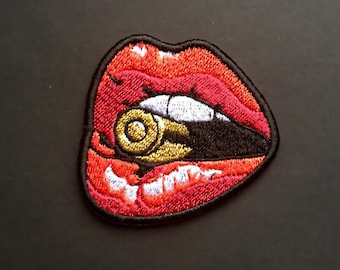Lips Bullet Patch Iron On Embroidered Patches Applique Embroidery • Girl Power War Army Blood